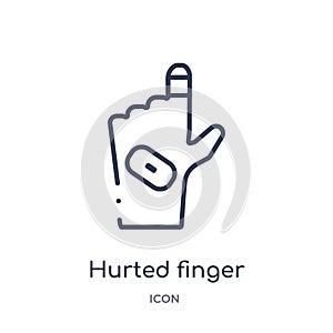 Linear hurted finger with bandage icon from Medical outline collection. Thin line hurted finger with bandage icon isolated on