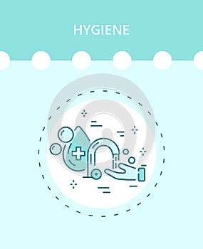 Linear hygiene icon in a vector. Water, hand washing