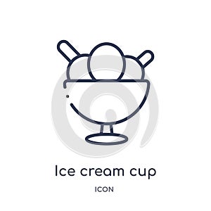 Linear ice cream cup icon from Bistro and restaurant outline collection. Thin line ice cream cup vector isolated on white