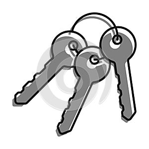 Linear icon. Bunch of keys on ring from lock of front door of residential building. Round handle key. Simple black and white