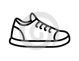 Linear icon classic low top sneakers with laces isolated. Casual trainers. Athletic shoe pictogram.