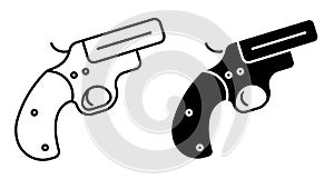 Linear icon, emergency signal gun. Weapon to launch signal projectiles. Simple black and white vector isolated on white background