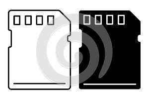 Linear icon. Memory card for storing information. Micro card for copying and transferring data. Simple black and white vector on