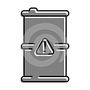 Linear icon, metal barrel with danger sign. Storage and disposal of hazardous substances. Simple black and white vector isolated