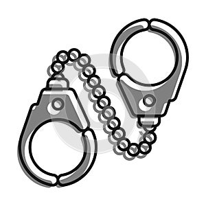 Linear icon, metal handcuffs to neutralize criminals. Outfit and equipment of police. Simple black and white vector isolated on