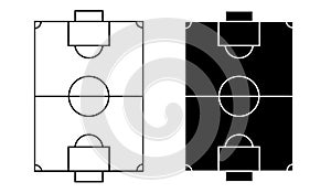 Linear icon. Soccer field markings lines. Outline football playground top view.