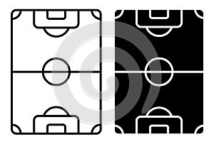 Linear icon. Soccer field markings lines. Outline football playground top view. Sports ground for active recreation. Simple black