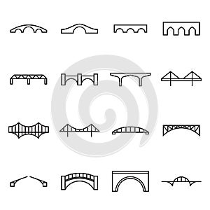 Linear icons of bridges. Symbols of bridges