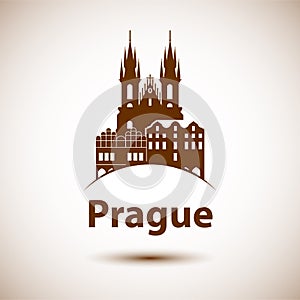 Linear illustration of Prague, Czech Republic.