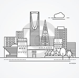 Linear illustration of Riyadh, Saudi Arabia. Flat one line style. Trendy vector illustration