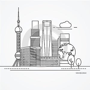 Linear illustration of Shanghai, China.