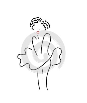 A linear illustration of a silhouette of  Marilyn Monroe on a white background.