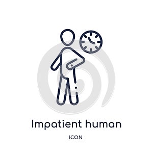 Linear impatient human icon from Feelings outline collection. Thin line impatient human vector isolated on white background.