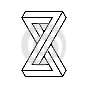 Impossible infinite shape. Optical illusion. Eternity symbol.