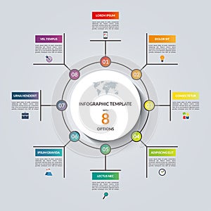 Linear infographic circle template with 8 options