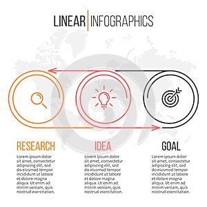 Linear infographics. Timeline with 3 steps.