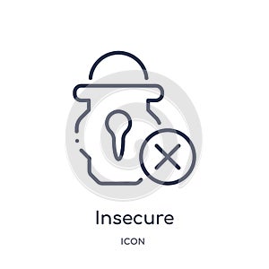 Linear insecure icon from Internet security outline collection. Thin line insecure icon isolated on white background. insecure