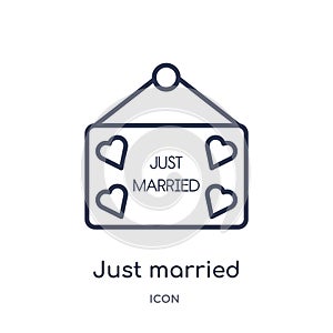 Linear just married icon from Birthday party outline collection. Thin line just married vector isolated on white background. just