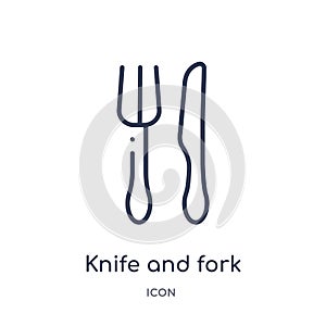 Linear knife and fork icon from Food outline collection. Thin line knife and fork icon isolated on white background. knife and