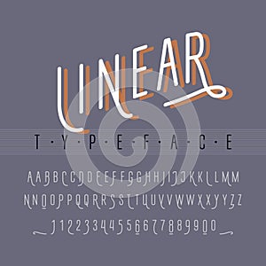 Linear letters and numbers. Decorative typeface