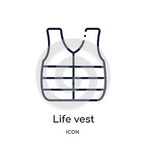 Linear life vest icon from Alert outline collection. Thin line life vest vector isolated on white background. life vest trendy