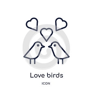 Linear love birds icon from Birthday party outline collection. Thin line love birds vector isolated on white background. love