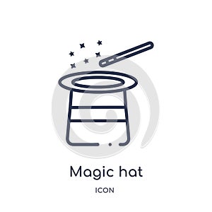 Linear magic hat icon from Entertainment and arcade outline collection. Thin line magic hat vector isolated on white background.