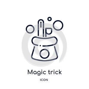 Linear magic trick icon from Magic outline collection. Thin line magic trick icon isolated on white background. magic trick trendy