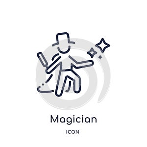 Linear magician icon from Activity and hobbies outline collection. Thin line magician vector isolated on white background.