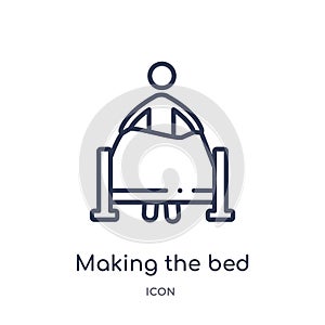 Linear making the bed icon from Behavior outline collection. Thin line making the bed vector isolated on white background. making