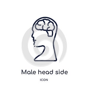 Linear male head side view with brains icon from Human body parts outline collection. Thin line male head side view with brains