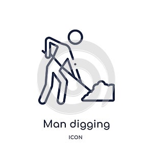Linear man digging icon from Behavior outline collection. Thin line man digging vector isolated on white background. man digging photo