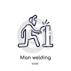 Linear man welding icon from Behavior outline collection. Thin line man welding vector isolated on white background. man welding photo