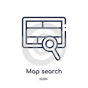 Linear map search icon from General outline collection. Thin line map search icon isolated on white background. map search trendy