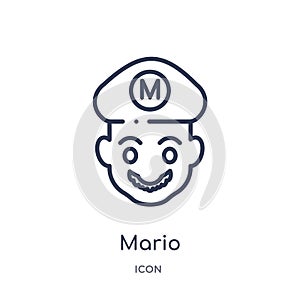 Linear mario icon from Entertainment and arcade outline collection. Thin line mario vector isolated on white background. mario