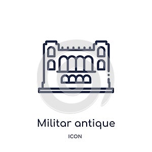 Linear militar antique building icon from Army and war outline collection. Thin line militar antique building vector isolated on