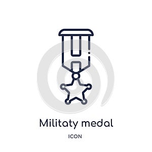 Linear militaty medal icon from Army and war outline collection. Thin line militaty medal vector isolated on white background.