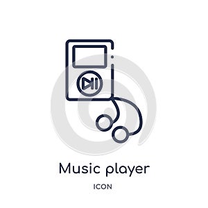 Linear music player icon from Electronic devices outline collection. Thin line music player vector isolated on white background. photo