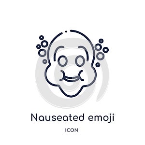 Linear nauseated emoji icon from Emoji outline collection. Thin line nauseated emoji vector isolated on white background.
