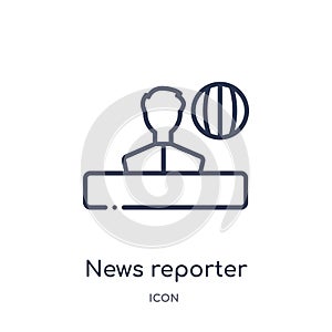 Linear news reporter icon from Comunation outline collection. Thin line news reporter vector isolated on white background. news