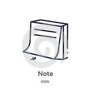 Linear note icon from Content outline collection. Thin line note vector isolated on white background. note trendy illustration