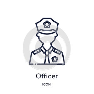 Linear officer icon from Army and war outline collection. Thin line officer vector isolated on white background. officer trendy