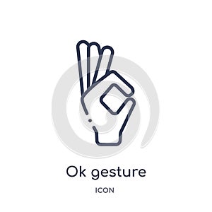 Linear ok gesture icon from Hands and guestures outline collection. Thin line ok gesture icon isolated on white background. ok photo