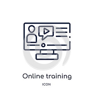 Linear online training icon from Elearning and education outline collection. Thin line online training vector isolated on white photo