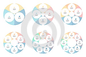 Linear pie charts with 3 - 8 sections, parts.