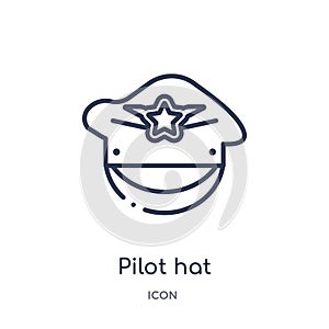 Linear pilot hat icon from Airport terminal outline collection. Thin line pilot hat vector isolated on white background. pilot hat