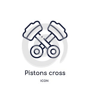 Linear pistons cross icon from Mechanicons outline collection. Thin line pistons cross icon isolated on white background. pistons