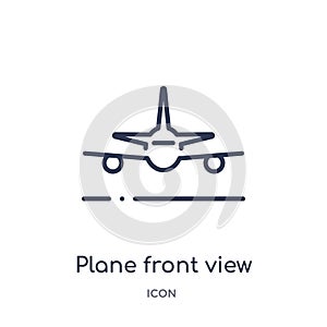 Linear plane front view icon from Airport terminal outline collection. Thin line plane front view vector isolated on white photo