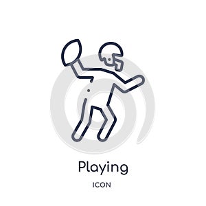 Linear playing throwing the ball in his hand icon from American football outline collection. Thin line playing throwing the ball