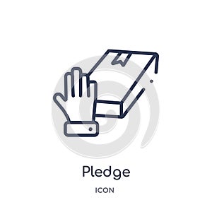Linear pledge icon from Crowdfunding outline collection. Thin line pledge vector isolated on white background. pledge trendy